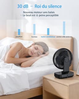 USB-bureauventilator met automatische oscillatiefunctie, oplaadbare batterij van 4500 mAh,4 ventilatorsnelheden, digitaal display, snelladen, draagbaar ontwerp, geschikt voor thuis, kantoor, slaapkamer, buiten en andere locaties (zwart). — thumbnail 5