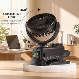 Mini USB-clipventilator, mini oplaadbare luchtbevochtiger met nevel, 4 windsnelheden, tafelventilator, mini draagbare ventilator voor thuis, bureau en kantoor (zwart). — thumbnail 2