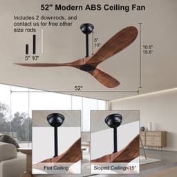 HAUSS SPOLE Ventilator – 52 Inch Zonder Licht Met 6 Snelheden – 132 Cm – ABS – Zwart En Donker Walnoot – Voor Binnen En Buiten – Met Afstandsbediening — thumbnail 4