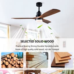 HAUSS SPOLE Ventilator – Plafondventilator Met Verlichting 52 Inch – Massief Hout En Metaal – Zwart En Donker Walnoot – Met Afstandsbediening En Dimbaar Licht — thumbnail 2