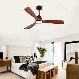 HAUSS SPOLE Plafondventilator Met Verlichting – 132 cm – 3 Walnoothouten Bladen – Metaal En Hout – Zwart En Donker Walnoot – Stille DC Motor — thumbnail 5