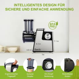 Elektrische Kaasrasp - Keukenapparaat - Snel Ingrediënten Snijden - 7 RVS Bladen - 30cm Hoog - Zwart — thumbnail 2