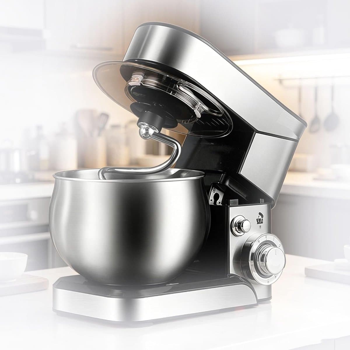 Standmixer Keukenmachine - Keukenmixer Deegmixer - Thuis Bakken - 6 Snelheden Kantelbaar - 5L Kom - Zilver Zwart — afbeelding 1