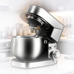 Standmixer Keukenmachine - Keukenmixer Deegmixer - Thuis Bakken - 6 Snelheden Kantelbaar - 5L Kom - Zilver Zwart — thumbnail 1