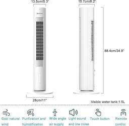 Torenventilator - Bladloze ventilator - Ruimte Koelen - Met Afstandsbediening - 35-40 inch - Wit — thumbnail 5