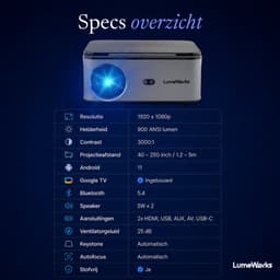 LumeWorks Titan Beamer - Google TV - 900 ANSI Lumen - Full HD 1080P - Beeld tot 250 inch - Bluetooth 5.4 - Streamen vanaf Telefoon - Thuisbioscoop — thumbnail 3