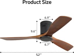 KOMHTOM - Platte DC-plafondventilator - 52 inch - Zonder verlichting - 3 kunstig bewerkte houten vleugels - Geruisloze omkeerbare motor - Afstandsbediening — thumbnail 2