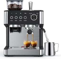 COWSAR Espressomachine (met molen en melkschuimer) – 15 bar pompdruk, 30 maalgraadinstellingen, snelle opwarming, 2,5 liter waterreservoir – geschikt voor thuis- en kantoorgebruik voor het maken van espresso, cappuccino en latte macchiato. — thumbnail 1