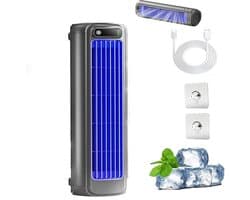KZQ Draagbare Luchtkoeler Bureauventilator en koelventilator - 3 snelheden met LED touchscreen - USB oplaadbaar - Desktop en wandmontage - Voor kantoor slaapkamer en keuken - Grijs — afbeelding 1