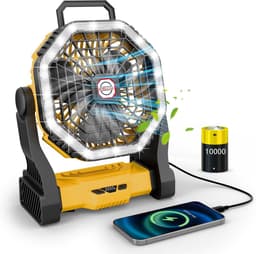 Camping ventilator oplaadbaar – 10000 mAh – Met LED licht – 4 snelheden – USB-C powerbank — thumbnail 1