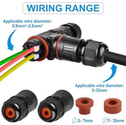 3-polige kabelconnector, waterdicht IP68, T-vormige kabelconnector, waterdicht, 3-polige aardkabel, aansluitmof voor kabeldiameter 3-12 mm, 2-voudige waterdichte aansluitdoos voor tuin en — thumbnail 5