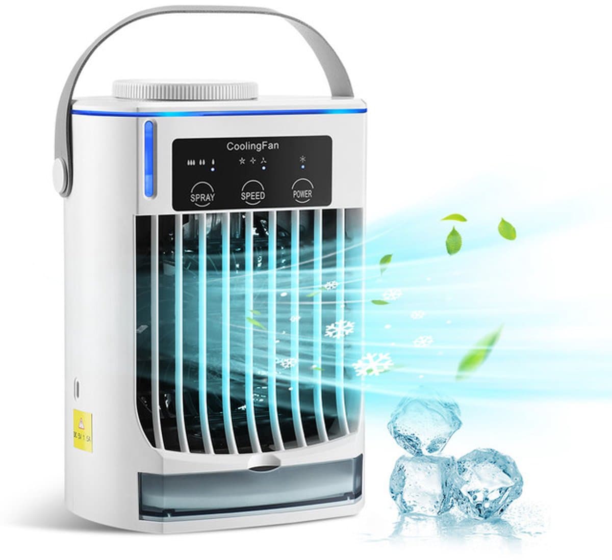Ventilator - Tafelventilator - Ventilator klein - Tafelventilator draadloos - Vernevelende koelventilator - Watergekoelde ventilator met drie instelbare snelheden - Wit - Kunststof — afbeelding 1