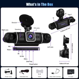 4-kanaals dashcam autocamera met 3 inch IPS, 360° 4-kanaals dashcam auto voor achter 2K + 1080p x 3, autocamera met G-sensor 64GB-kaart, wifi dashcam met app-bediening, loop-opname, nachtzicht — thumbnail 5