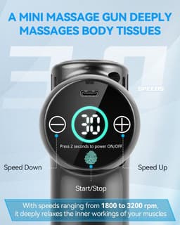 Mini Massage Gun - Spierontspanning Apparaat - Spierherstel Bevorderen - 30 Snelheden LCD Touch - 12.3 x 14.9 cm - Zwart — thumbnail 4