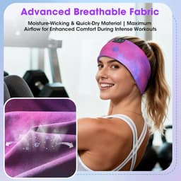Bluetooth Slaap Hoofdband met Koptelefoon - Draadloze Sport Hoofdband - Bluetooth 5.4 - Zachte Muziek Hoofdband - Slaapmasker en Koptelefoon - Ingebouwde Microfoon - Voor Sport Yoga Hardlopen en Reizen — thumbnail 2