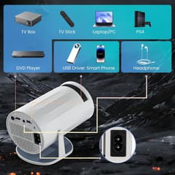 Beamer, 4K 1080P ondersteuning, met WiFi 6, Bluetooth 5.0, draagbare thuis- en buitenprojector, voor Android/iPhone/PC/Mac/Switch — thumbnail 3