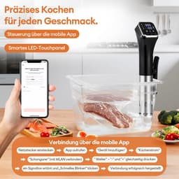SnelShoppen - Sous Vide Stick Culinaire Draadloze Precisiegarer 1100W WIFI Temperatuurregeling 40-90 °C Touch-Bediening Keuken Koken — thumbnail 4
