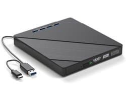 Externe CD/DVD-schijf - Lezer Brander - Bestanden Overzetten - Meerdere Poorten - USB 3.0 Snelheid - Zwart