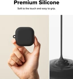 Ringke Silicone Hoesje Geschikt voor Samsung Galaxy Buds 4 / 4 Pro - Siliconen Cover - Karabijnhaak - Case Zwart — thumbnail 4
