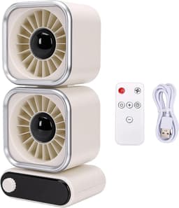 Tafelventilator met 2 Koppen - Bureau Ventilator - Persoonlijke Koeling - 100 Snelheden Instelbaar - 4000 mAh Batterij - Beige — thumbnail 3