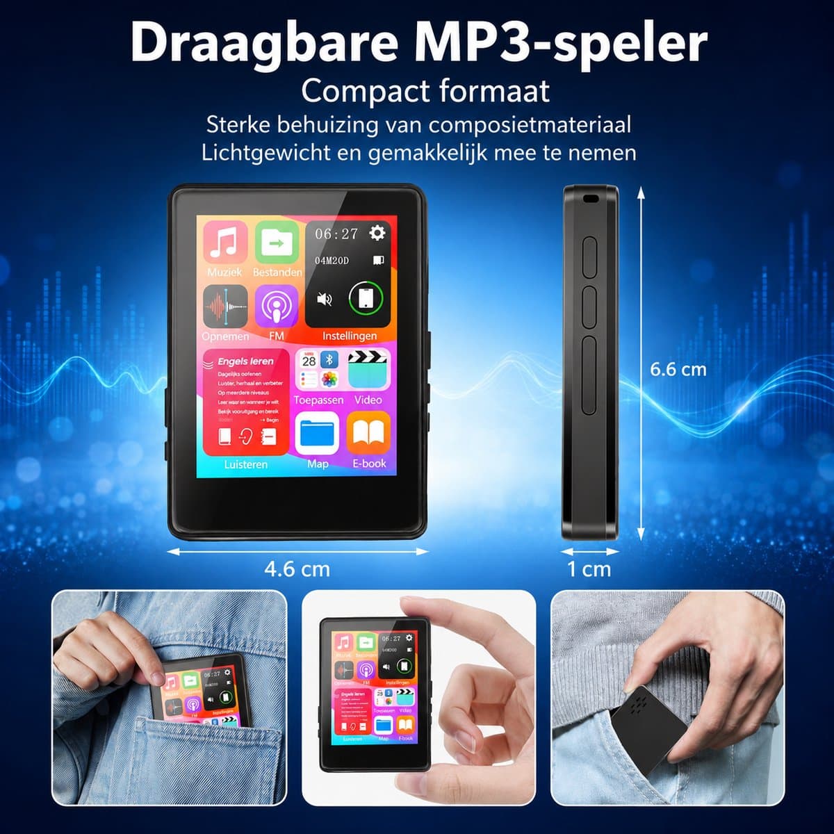 64GB MP3-Speler met Bluetooth 5.3 - 2.4 Inch Touchscreen - FM-Radio - Recorder - HiFi Geluid - Bedrade Oordopjes — afbeelding 1