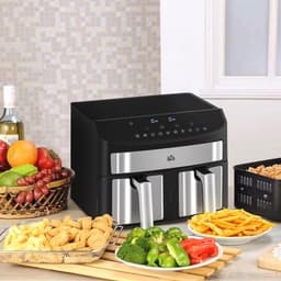 Airfryer - Airfryen - Dubbele Airfryer - 8 liter - Met timer - Instelbare temperatuur - 2400W - 10 programma's - Match Cook - Energiebesparing - 38 x 36x31 cm - Zwart — thumbnail 4