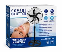 Staande Ventilator 65W – 5 Aluminium Ventilatorbladen – 3 Snelheden – Oscillerend – Verstelbare Hoogte tot 125 cm – Zwart — thumbnail 2