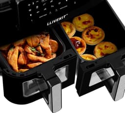 Hete Lucht Frituurpan - Airfryer Dubbel - Gezond Koken - Dubbele Lade - 9 Liter - Zwart — thumbnail 3