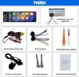 HexinexMarket - 1DIN Autoradio - 6,36 inch scherm - met Draadloze Carplay & Android Auto - WIFI BT 5.2 - USB/USB-C + Achteruitrijcamera — thumbnail 4