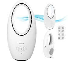 Bauerkraft Bladloze Ventilator met Afstandsbediening – 60W – Fluisterstil – Timer – LED Verlichting – Oscillerend – Witte Ventilator Zonder Bladen — afbeelding 1