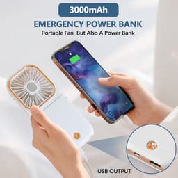 180° Opvouwbare Ventilator - 1 stuk - 167×80×19mm - Drie windsnelheden - 3000mAh batterij - Kan als powerbank gebruikt worden - Mini elektrische handventilator - Geschikt voor op reis, op kantoor en op vakantie - Wit — thumbnail 2