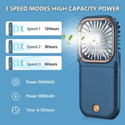180° Opvouwbare Ventilator - 1 stuk - 167×80×19mm - Drie windsnelheden - 3000mAh batterij - Kan als powerbank gebruikt worden - Mini elektrische handventilator - Geschikt voor op reis, op kantoor en op vakantie - Blauw — thumbnail 4
