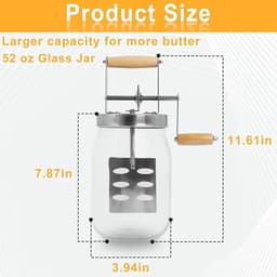 Handmatige Boter Maken - Boter Machine - Thuis Boter Maken - Glazen Jar - 1.5 Liter - Wit — thumbnail 2