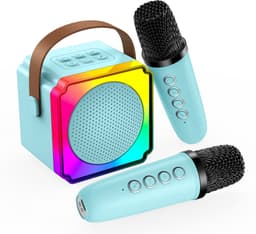 Karaoke Set voor Kinderen met Bluetooth Speaker van MMOBIEL – Met 2 Draadloze Microfoons, LED-verlichting, Geluidseffecten – Feest, Cadeau voor Meisje, Jongen, Kinderen 3+ jaar – Blauw — thumbnail 1
