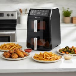 Heteluchtfriteuse Dubbel - Dubbele Kamer - Gezond Koken - Slimme Bereiding - 11 Liter - Zwart Zilver — thumbnail 4