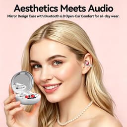 Open Ear Clip op oordopjes Bluetooth 6.0, poedercompactetui met LED-display en spiegel, 40H IPX6 Open-Ear comfort, lichtgewicht en stevige pasvorm voor kleine oren, sport en dagelijks gebruik, ideaal cadeau (wit) — thumbnail 3