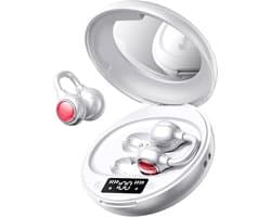 Open Ear Clip op oordopjes Bluetooth 6.0, poedercompactetui met LED-display en spiegel, 40H IPX6 Open-Ear comfort, lichtgewicht en stevige pasvorm voor kleine oren, sport en dagelijks gebruik, ideaal cadeau (wit)