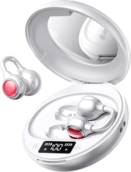 Open Ear Clip op oordopjes Bluetooth 6.0, poedercompactetui met LED-display en spiegel, 40H IPX6 Open-Ear comfort, lichtgewicht en stevige pasvorm voor kleine oren, sport en dagelijks gebruik, ideaal cadeau (wit) — thumbnail 1