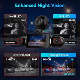 SnelShoppen - 360° 4-kanaals dashcam met 2K frontcamera, 1080P allround bewaking, parkeermodus, nachtzicht, wifi/app, G-sensor, loopopname en 3 inch I — thumbnail 3