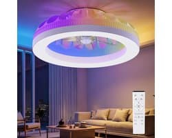 RGB Ventilator - Dimbaar Met Afstandsbediening - Memory - 6 Ventilator Standen - Timer - Plafondventilator - 48 cm - Woonkamerlamp - 10 RGB Kleuren — afbeelding 1