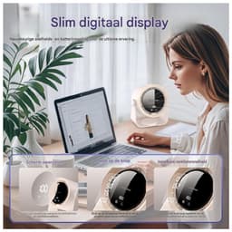 GELLDG Tafelventilator - USB Oplaadbaar 5400 mAh - LED Display met Windkracht en Batterijstatus - 90° Verstelbare Hoofdhoek - Geschikt voor Kantoor en Thuisgebruik - Duurzaam Kunststof Huis - Afmetingen 180x119x205mm — thumbnail 2