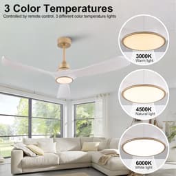 HAUSS SPOLE Ventilator - Plafondventilator Met Verlichting - 132 Cm - ABS - Wit Goud - Met Afstandsbediening, Omkeerbare DC Motor En Geheugenfunctie — thumbnail 2