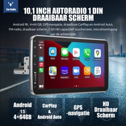 ESSGOO 360° draaibaar scherm 1DIN Autoradio - Draadloos Carplay & Andriod Auto - GPS-navigatiesystem - Android 15 - 4+64G - Microfoon - FM RDS Wifi Bluetooth — thumbnail 5