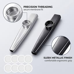 Professionele Kazoo van Metaal en Aluminium met 8 Membranen voor Muziekliefhebbers, Geschikt voor Kinderen en Volwassenen, Set van 2 — thumbnail 2