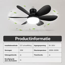 North Collective AirFlow - Plafond Ventilator Verlichting E27 - LED Ventilatorlamp met Afstandsbediening - 3 Snelheden - 52 cm - Zwart — thumbnail 3