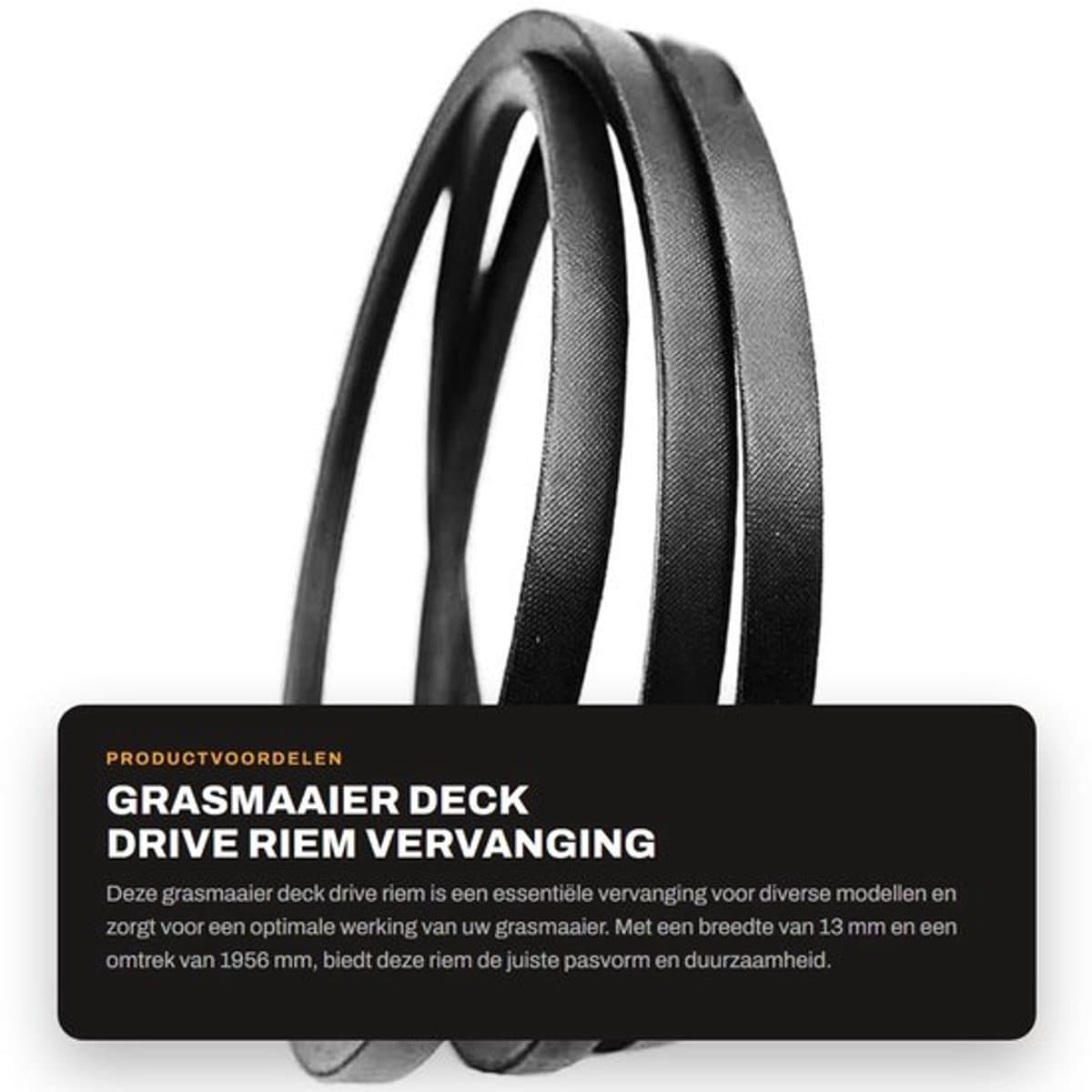 Grasmaaier Riem Vervanging - Onderdeelnummer 135061504/0 - Breedte 13 mm - Omtrek 1956 mm - Geschikt voor Mountfield 1538M-SD/T38M-SD - Zwart - Maaier Riem — afbeelding 1