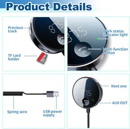 Bluetooth Transmitter Auto - FM Transmitter voor Auto - Bluetooth Receiver - Bluetooth Ontvanger - Carkit met Handsfree Bellen - Bluetooth Auto Ontvanger - Bluetooth Adapter Auto - Autolader USB-C - Voor Handsfree Bellen - Zwart — thumbnail 5