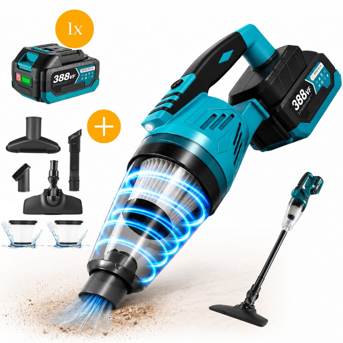Instava Kruimeldief met LED Licht & Accu – Geschikt voor Makita LXT 18V Accu – Draadloze Handstofzuiger – 10kPa Zuigkracht – 750ML – Kruimeldief voor Auto & Huis — afbeelding 1