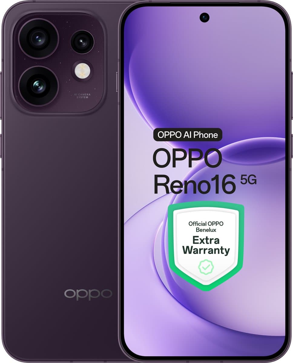 OPPO Reno16 5G 8+512GB Paars Zwart - Extra Garantie — afbeelding 1