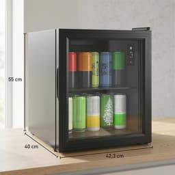 TEKROA® Drankenkoelkast Mini Koelkast - Vrijstaand Stil (39dB) & Glazen Deur - Voor 59 Blikjes - 46L - Zwart — thumbnail 3